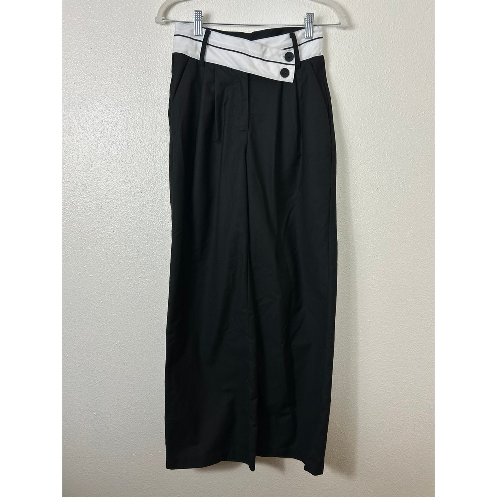 Commense NWT Asymmetrical Contrast Waistband Wide Leg Dress Pants Black XS - Picture 5 of 10
